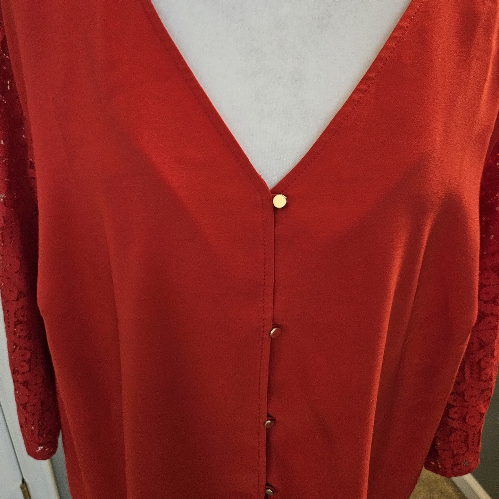 The Limited Red Lace Sleeve Blouse Women's Size 2x New With Tags - Picture 10 of 14